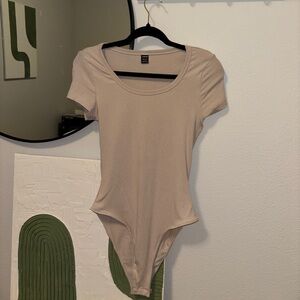 SHEIN Beige Scoop Neck Ribbed Bodysuit